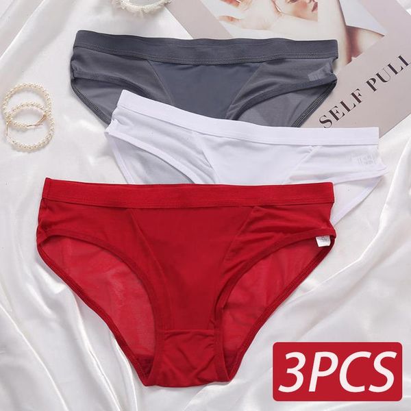 

3pcs set panties hollow out underwear women transparent low waist womens breathable female underpants pantys -2xl, Black;pink