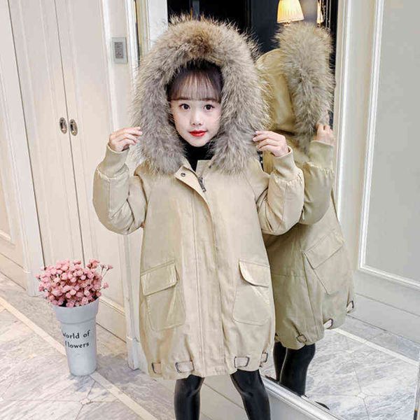 

winter girls parka jacket 2021 new thick cotton warm children jacket hooded girls outerwear teenager clothes 5-14yrs j220718, Blue;gray