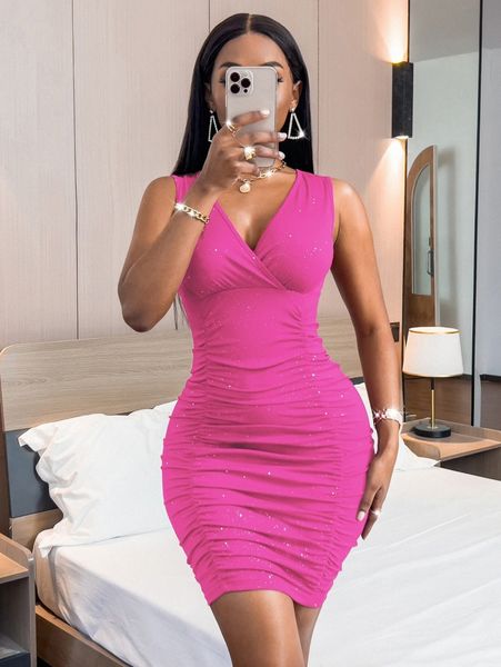 

sxy rhinestone ruched bodycon dress x64p#, Black;gray