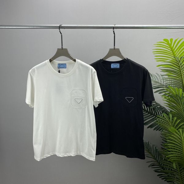 

men's t-shirts spring and summer new left front chest fake pocket design short-sleeved t shirt men womens designer t-shirt black white, White;black