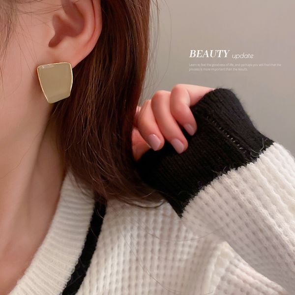 

925 silver needle geometric enamel earrings korean simple and irregular stud earrings retro hong kong style personalized temperament earring, Golden