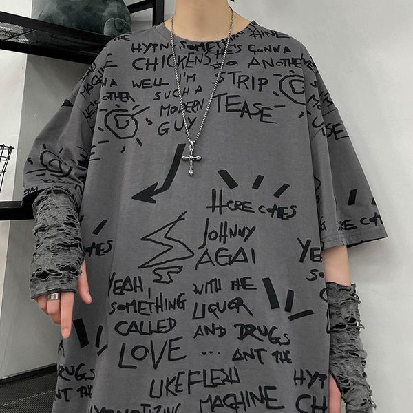 

hybskr goth oversized men women t-shirts y2k style man summer tees graphic printed cotton male casual tshirt 3xl 220421, White;black