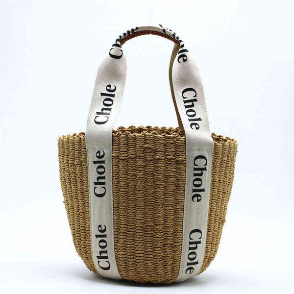 

large barrel woven straw bag belt single shoulder women's