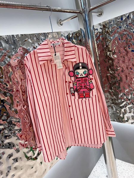 

women's polos designer 22 spring and summer new minority design aging cartoon embroidery stripe casual loose shirt women's fashion, White
