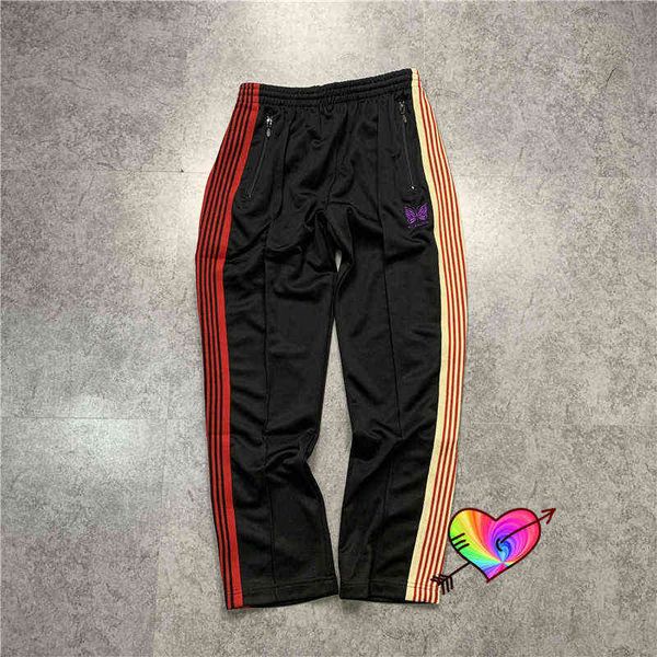 

2021 needles sweatpants men women doubor side stripe butterfly embroidery awge needles pants joggers track trousers t220803, Black
