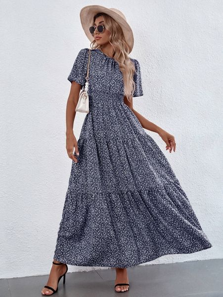 

ditsy floral ruffle hem maxi dress u6am#, Black;gray