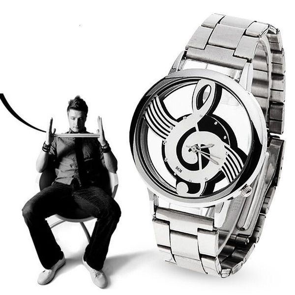 Relógios de pulso 2022 moda e casual música nota notação relógio de aço inoxidável relógio de pulso para homens mulheres relógios de prata187g