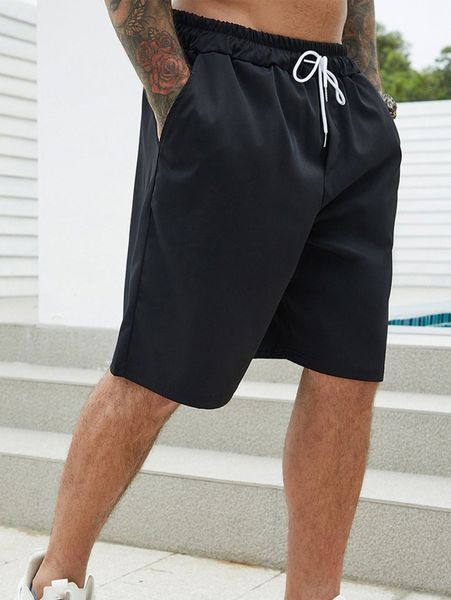 

extended sizes men slant pockets drawstring waist shorts p8kb#, White;black