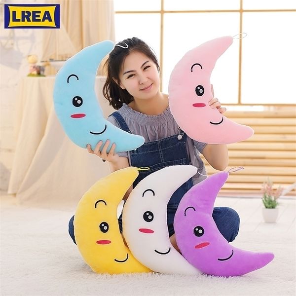 Lrea 38 28 15 см красочные мигающие луны Cojines Plush Toys Sleep Luminous Led Light Light Displow Dollow Gritledent Подарки Y200723