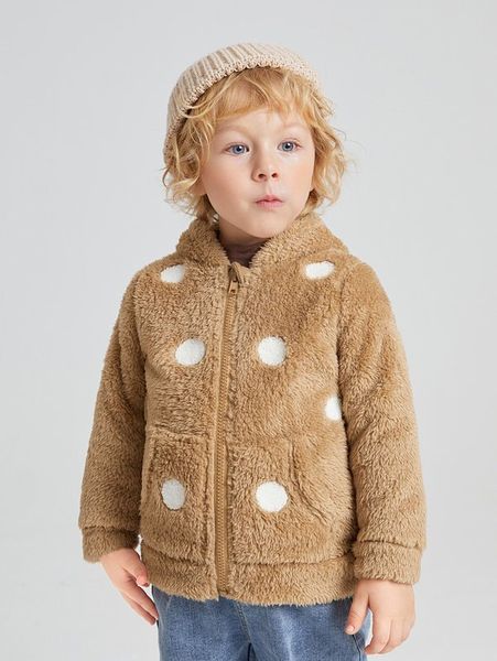 

toddler boys polka dot pattern zipper hooded teddy jacket she, Blue;gray