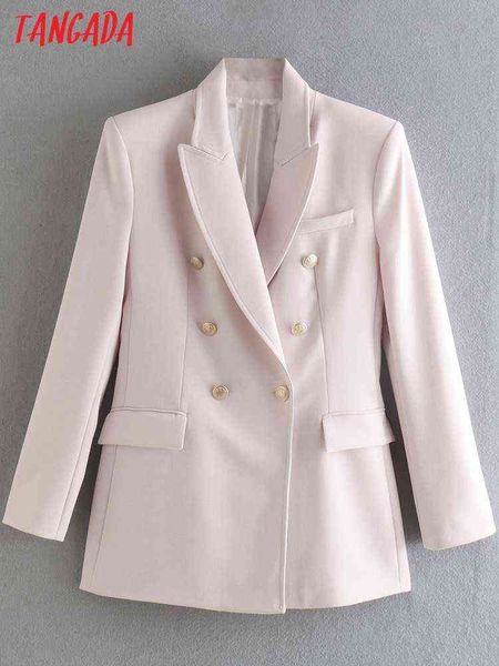 

suit tangada women 2022 chic solid blazer coat vintage double breasted long sle, White;black