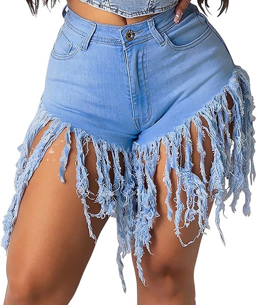 

women's stretch jean shorts butt lifting push up high waist distressed frayed raw hem tassele denim shorts e9fi#, White;black