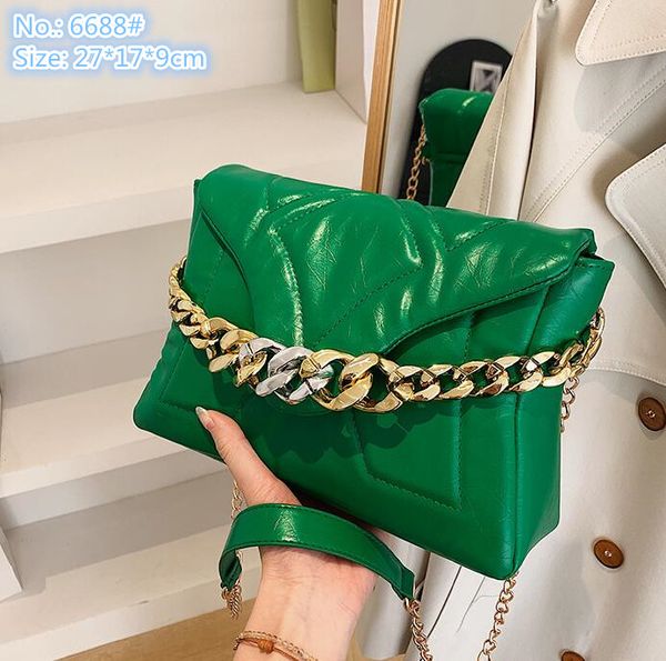 

Wholesale factory ladies shoulder bags simple Joker solid color leather handbags this year popular embroidered chain bag elegant champagne handbag, Khaki-6688#