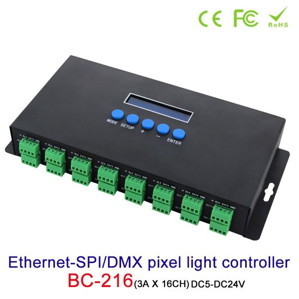 Controller Artnet Ethernet zu SPI/DMX Pixel LED Light Controller BC-216 DC5V-24V 3AX16Ch artnet/artnet und SACN E.1.31 Protokoll