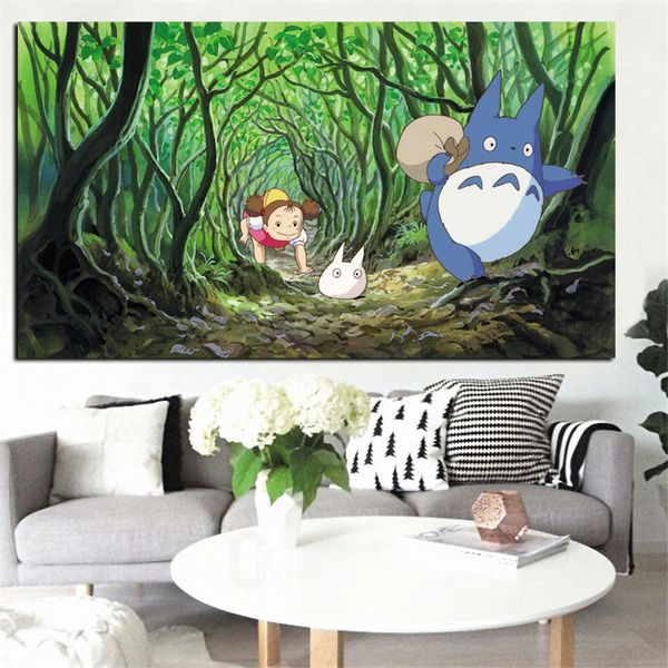 HD-Druck, japanische Cartoon-Animationskunst, Hayao Miyazaki Totoro, Leinwandgemälde, Filmplakat, modernes Wandbild für Wohnzimmer