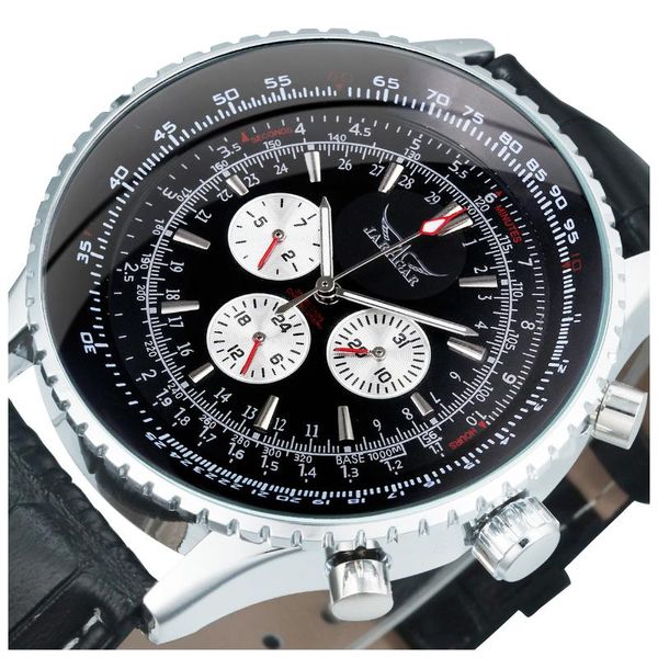 Relógios de pulso Jaragar Men Menic Mechanical Automatic Watch Wrist Watches Band Leather Luminous Hands Working Sub-Dials