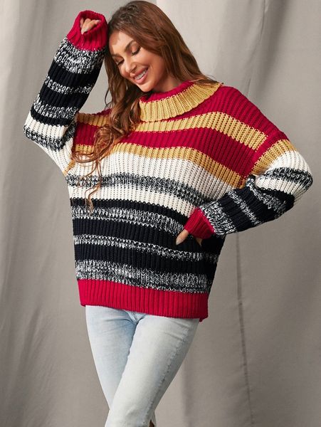 

luukse cut and sew turtleneck drop shoulder sweater c5u1#, White;black