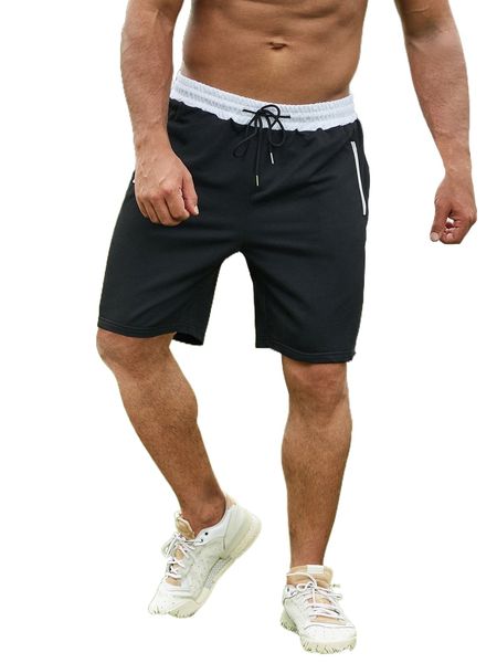 

extended sizes men zipper pocket contrast panel shorts w5ap#, White;black