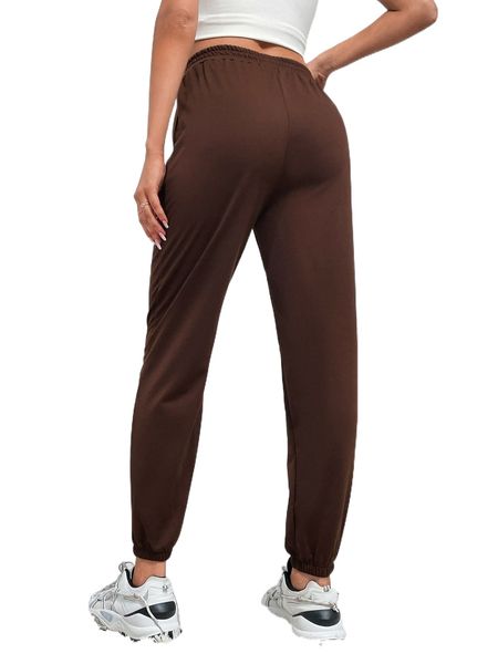 

elastic waist solid sweatpants m4kl#, Black;white
