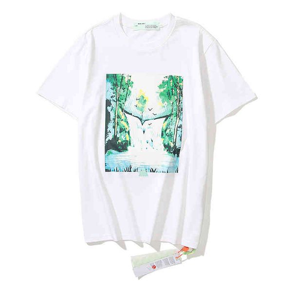 

new design brand men's fashion 50%off oil painting printing short sleeve t-shirt american loose ow geometry bottoming shirt, White;black