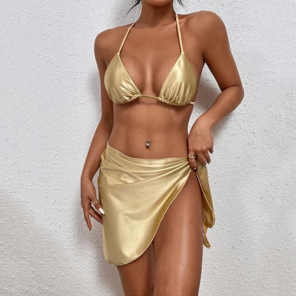 Damenbadebekleidung Sexy Cross Bandage Bikini Hosenträger Trägerlos Rückenfrei 2022 Frauen Dreiteiliger kurzer Rock Badeanzug Tanga BadeanzugDamen