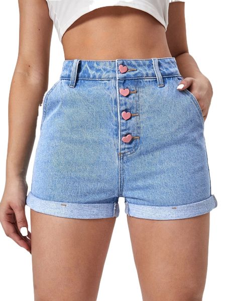 

button fly roll up hem denim shorts b0nh#, White;black