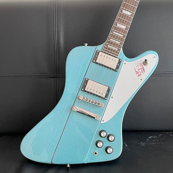 

blue electric guitar mahogany material chrome hardware rosewood fingerboard