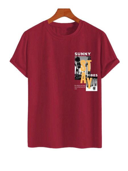 

men palm tree & slogan graphic tee b41x#, White;black