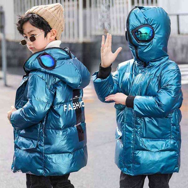 Long Style Boys Down Jacket Inverno grosso, além de roupas de veludo com capuz para adolescentes Jackets Boy Children Children Christmas Ano Novo Presente J220718