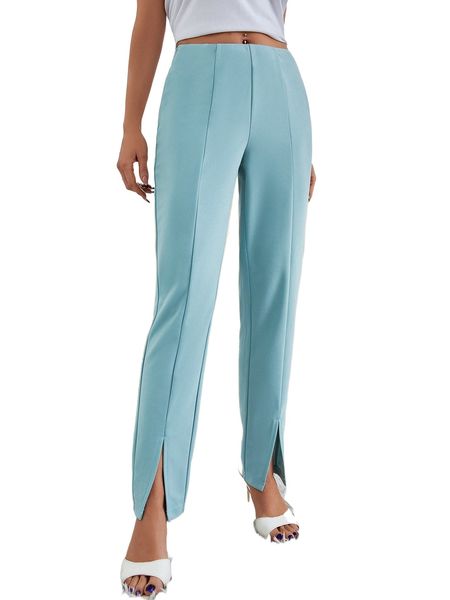 

split hem straight leg pants i8kc#, Black;white