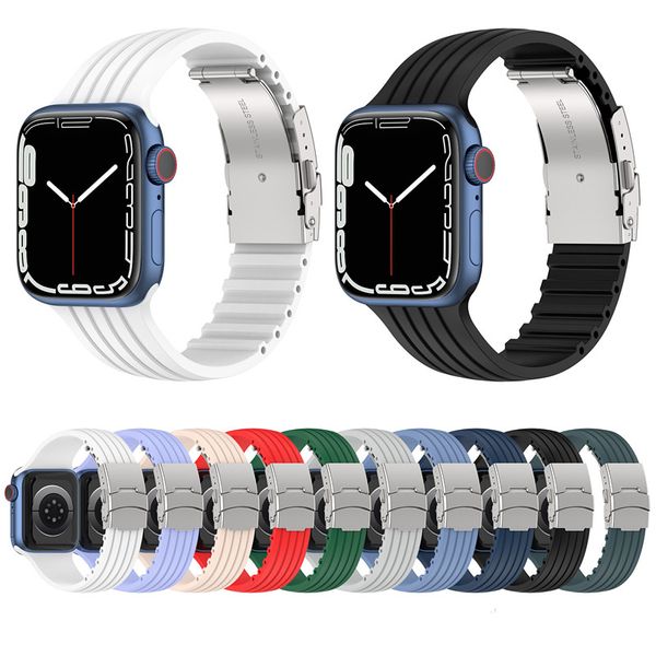 

for apple watch series 7 straps 45mm 41mm silicone band smart watchband soft metal belt clips iwatch 6/5/4//3/2/1 44mm 40mm 42mm 38mm retail