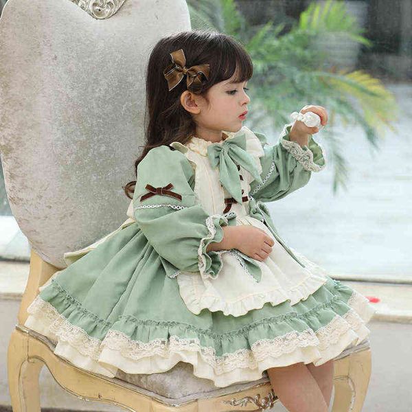 

children spanish vintage dress original baby girl lolita princess ball gown 2022 autumn winter kids christmas green dresses l220715, Red;yellow