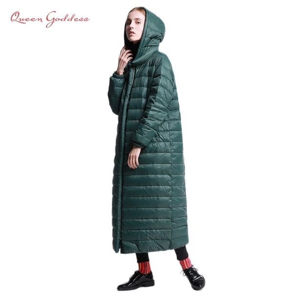Marke super lange Daunenfrauen Winterjacke weibliche Oberbekleidung Parkas mit Kapuze warmer normaler Mantel plus Größe lockerer einfacher Stil 201210