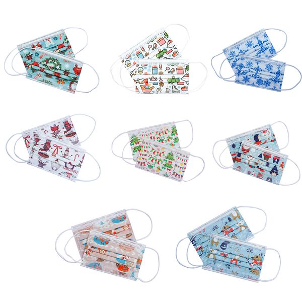 

christmas disposable face masks breathable cartoon pattern 3-ply non-woven cup dust masks with elastic earloop for boys girls kids party dai