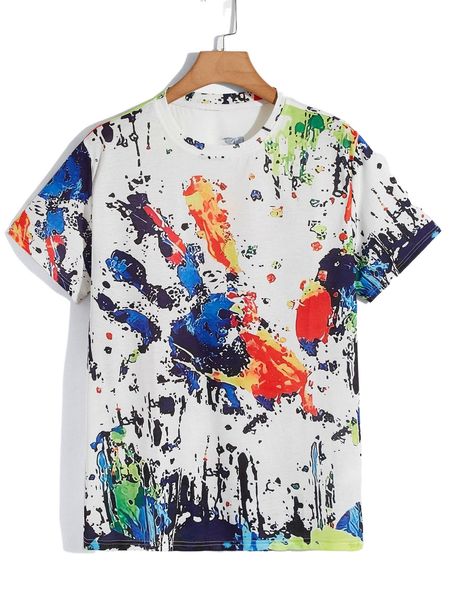 

men random splatter paint tee w4df#, White;black