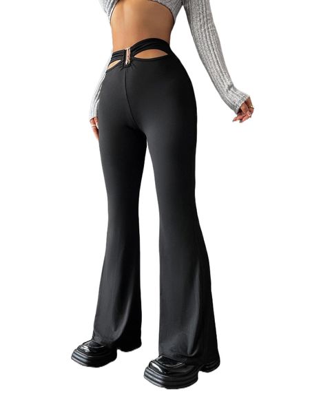 

cut out waist flare leg pants r8gf#, Black;white