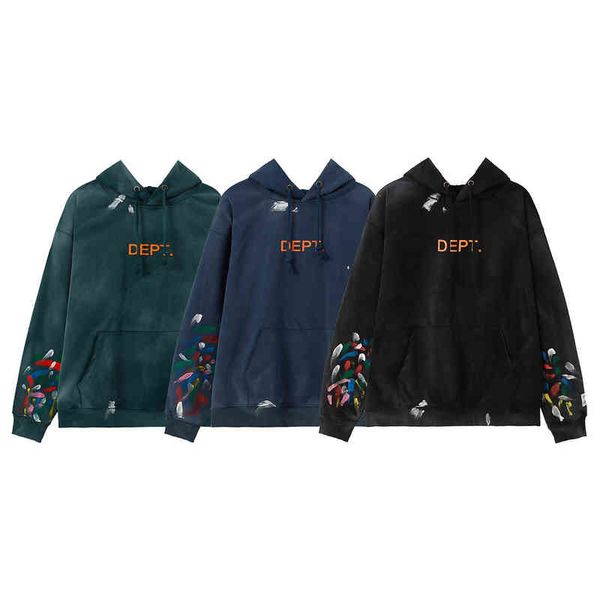 

men hoodies for designer hip hop autumn winter brand dept hand sleeve splash print and women lovers casual hoodie, Black