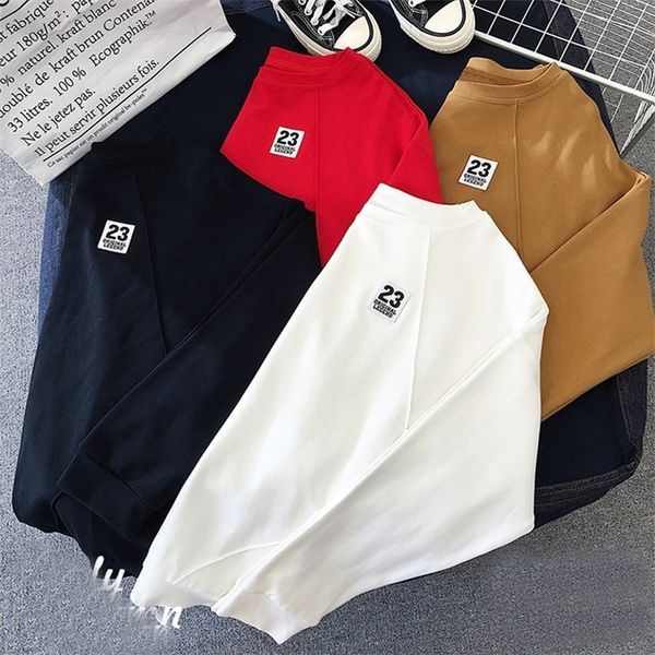 

harajuku letter embroidery t shirt for women korean autumn long sleeve casual loose t-shirt black white mujer camisetas 220509