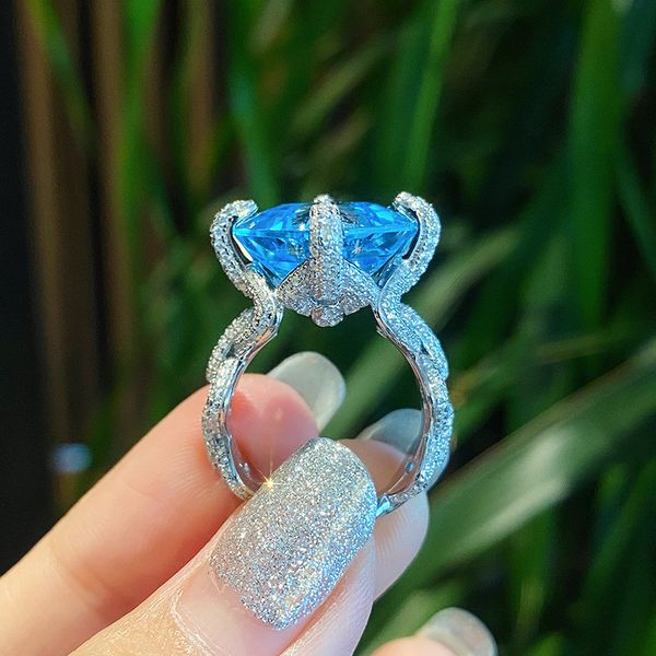 Choucong Brand Vintage Square Lab Aquamarine Promise ring Стерлингового серебра 925 Партия Обручальное Обручальное Кольцо Кольца для женщин Свадебные Изящные Ювелирные Изделия Для Любовника Подарок