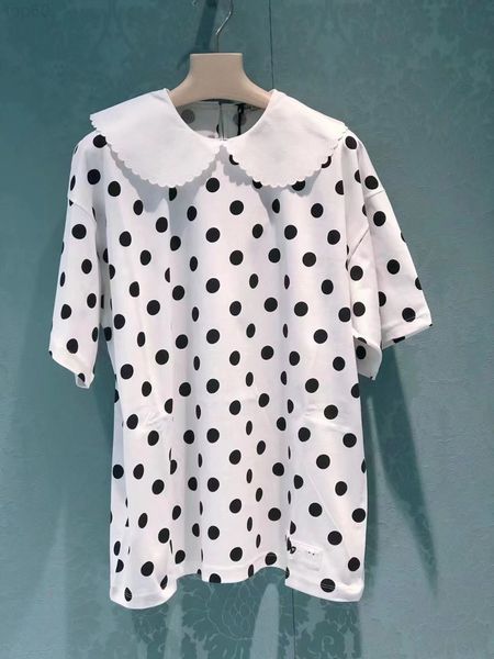 

women's t-shirt designer miu family's new wave point doll collar in summer of 21, white short sleeve loose t-shirt, letter sticker