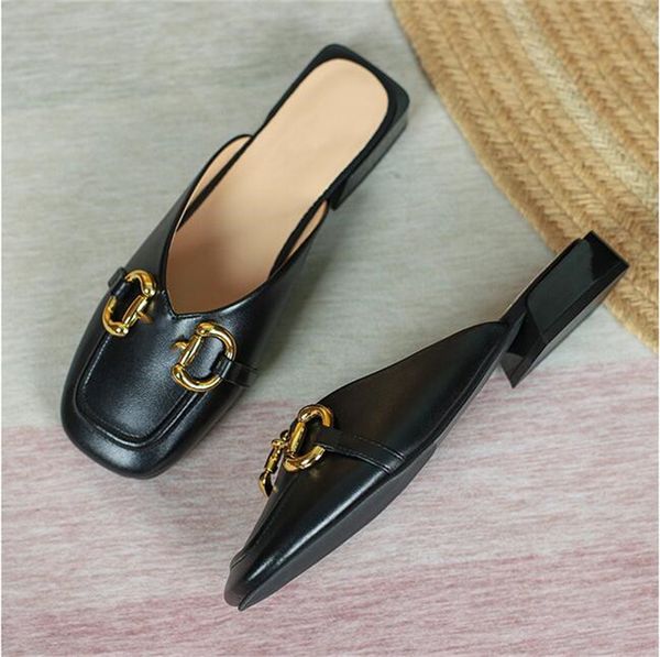 

fashion deva summer luxury women's slippers leather slides sandal horsebit gold-toned outdoor lady beach sandals casual slippers ladies, Black