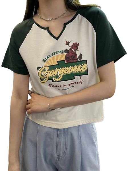 

dazy slogan floral & raglan sleeve tee h91g#, White