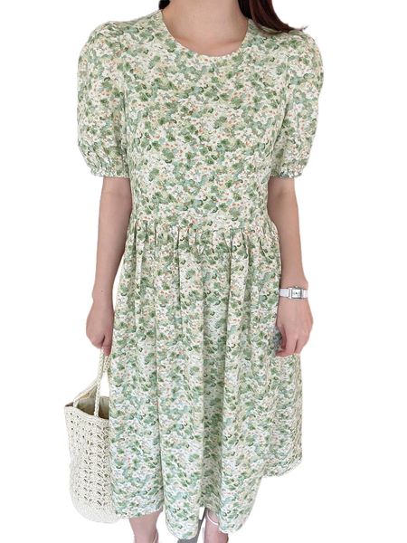 

dazy ditsy floral puff sleeve smock dress d2k8#, Black;gray