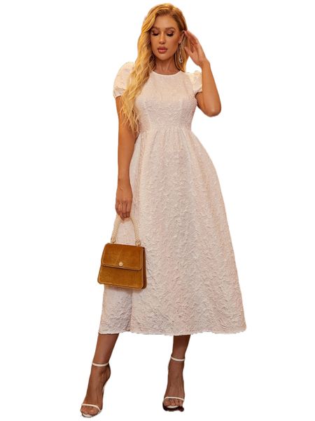 

puff sleeve solid a-line dress o8qh#, Black;gray