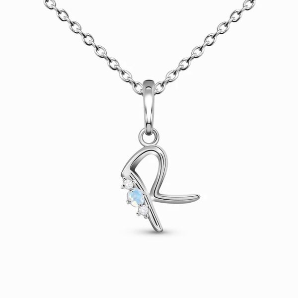 Collana in argento sterling da donna Lettera R Shape Moonstone Charm delicata accessorio delicato