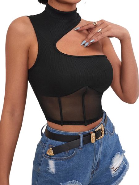 

asymmetrical neck mesh insert y685#, White
