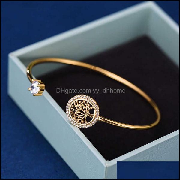 

bangle bracelets jewelry dainty female white zircon stone bracelet tree of life adjustable for women cute rose gold wedding drop delivery 20, Black