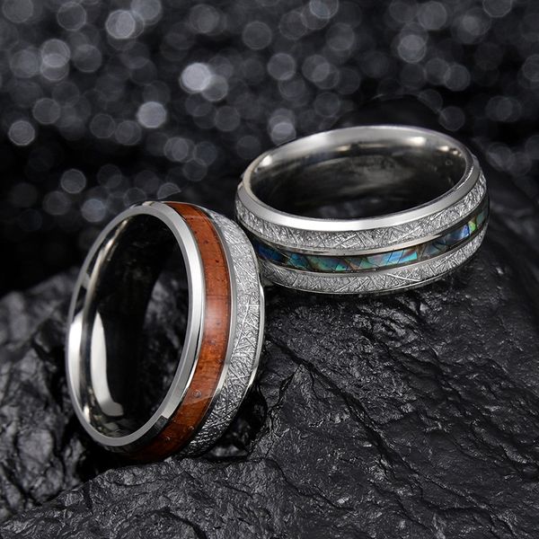 

standard us size 8mm ring inlaid acacia mangium ice silk foil abalone shell men's ring, Silver