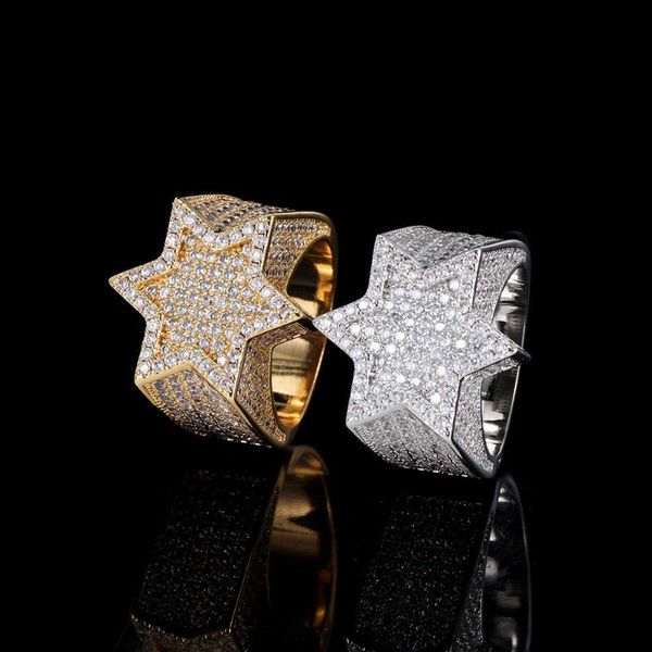 Подвесные ожерелья Стиль хип -хоп рэппер рок бриллиант ювелирные украшения шестиугольный звездный Micro Pave 3a Cz Stone Ring для Menpendant Pendantpendend