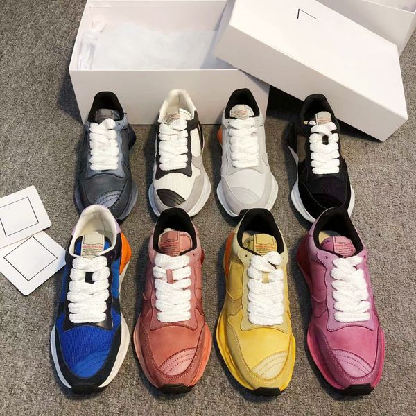 

brand designer couple casual shoes leather suede patchwork vintage low cut sports shoe stylish men women comfort running trainers platform s